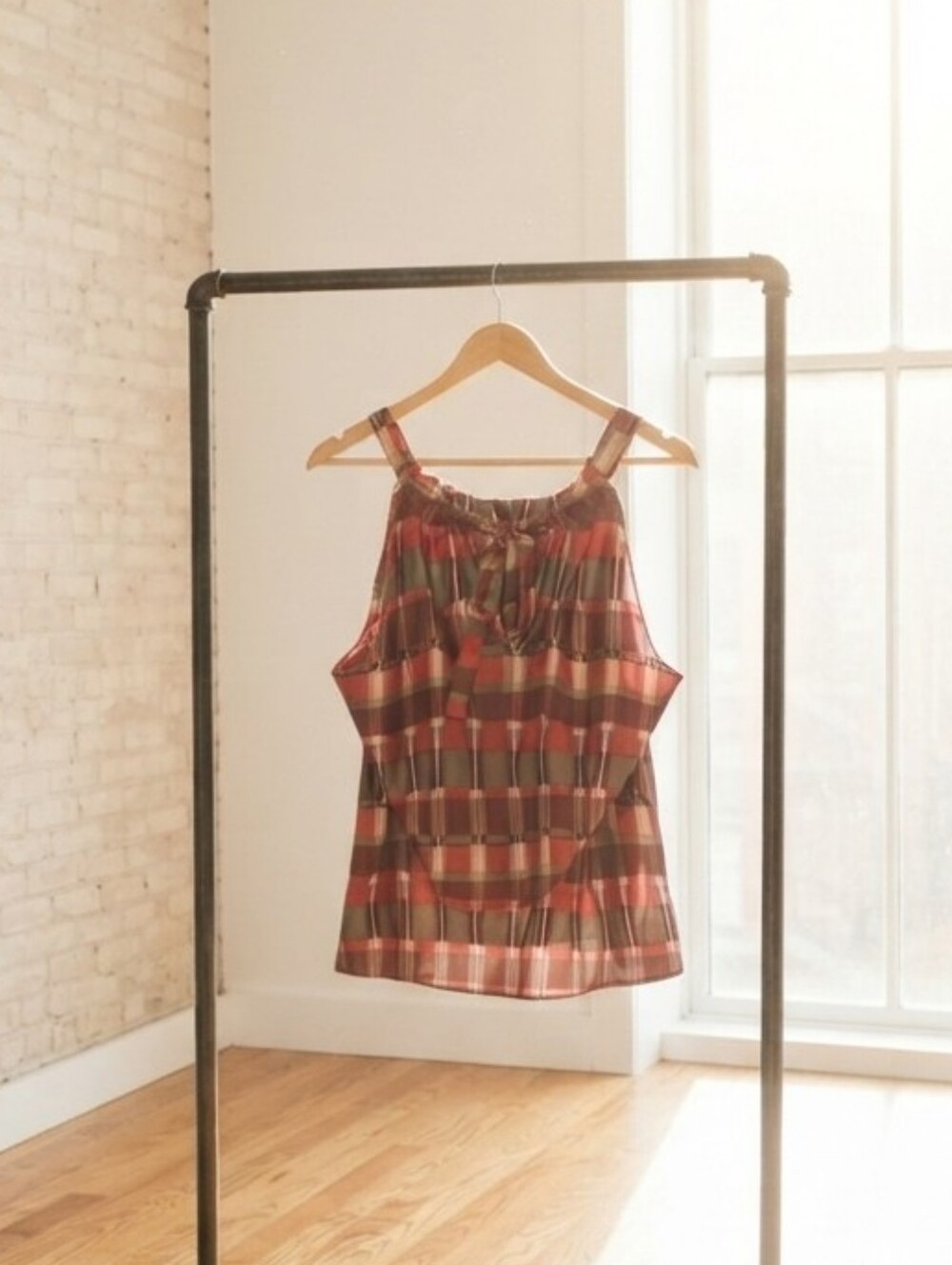 Banana Republic Red and Brown Plaid Sleeveless Tank